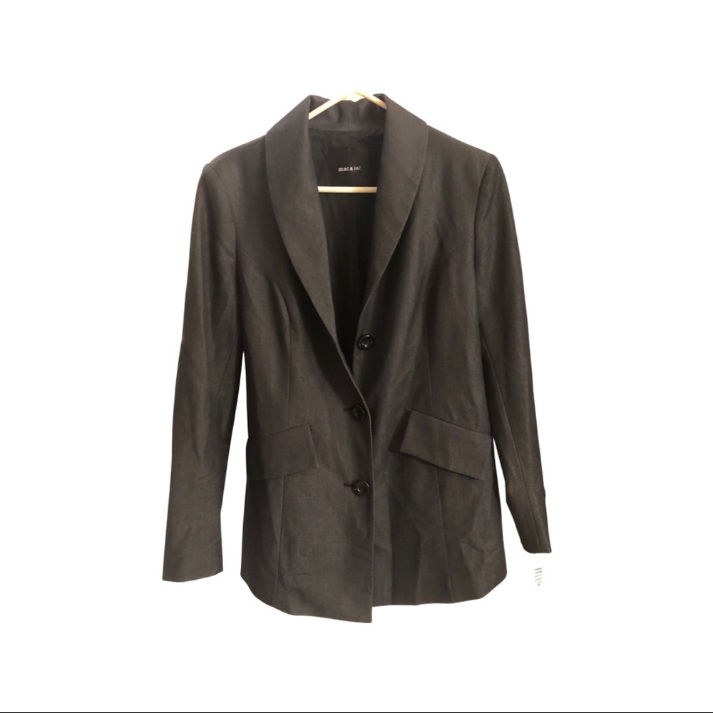Mac & Jac Charcoal Sheen button up statement blazer w/ back straps